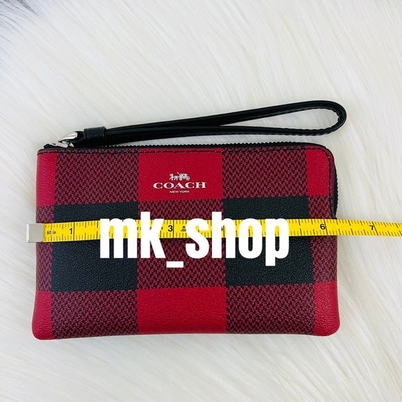 COACH Buffalo Plaid Corner Zip Wristlet - Picture 11 of 14